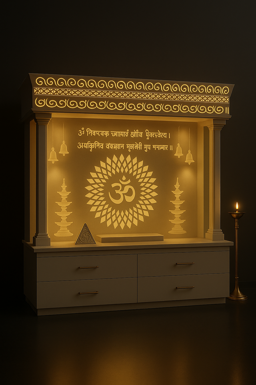 Grand Corian Altar with 3D Dome Design in a dark luxury setting