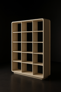 Halo — Room-Divider Bookshelf in a dark luxury setting