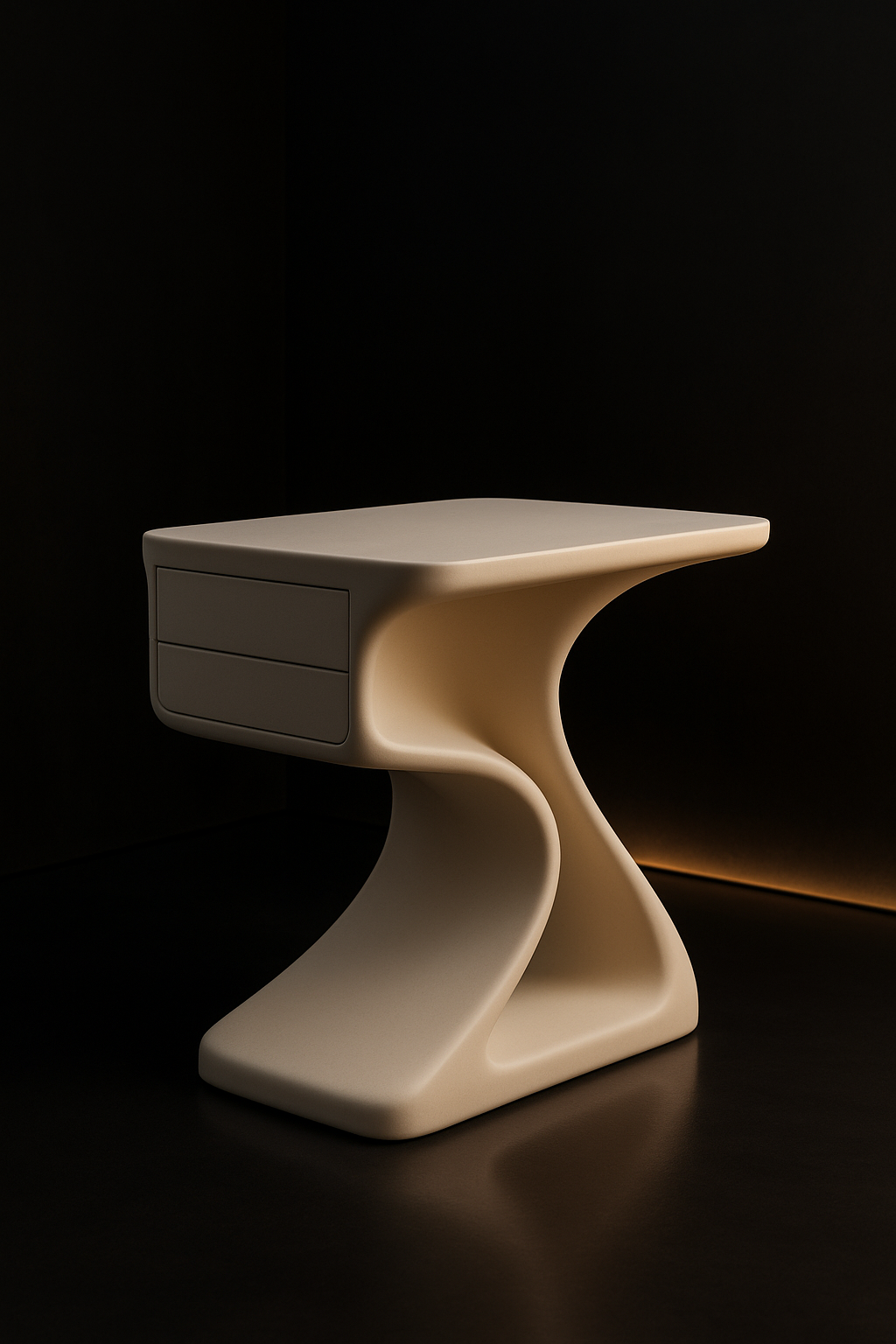 Halo — Sculptural Side Table in a dark luxury setting