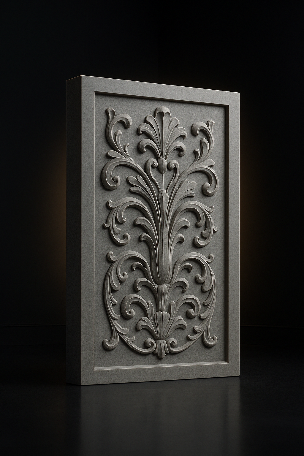 Helios — Carved Wall Relief Panel in a dark luxury setting