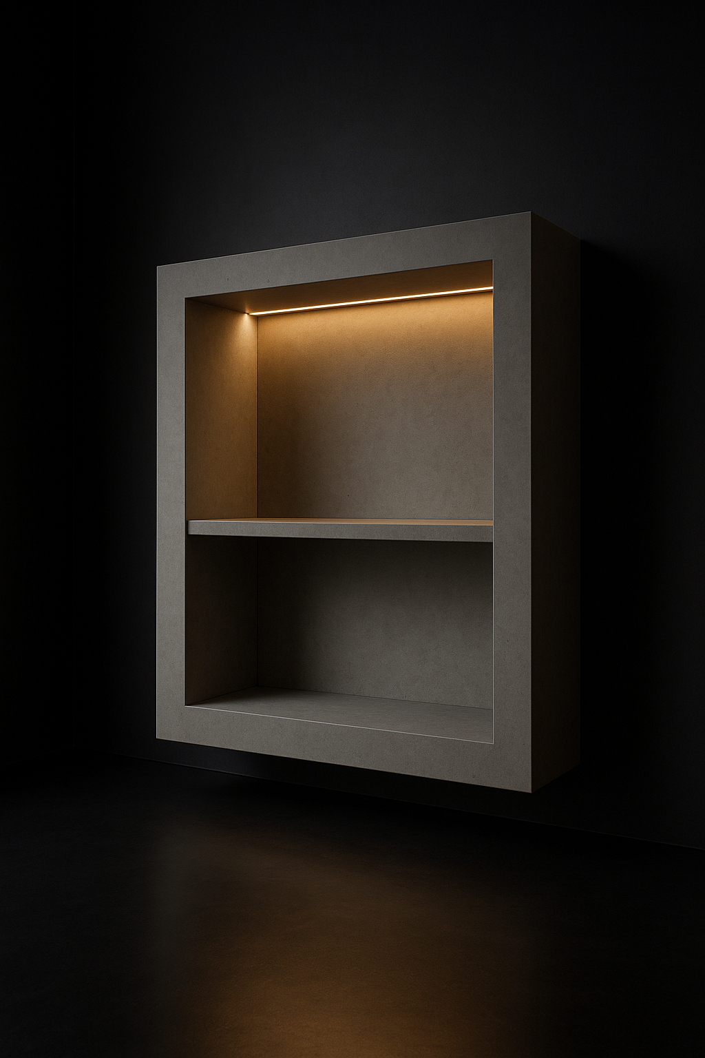 Helios — Niche Shelf Set in a dark luxury setting