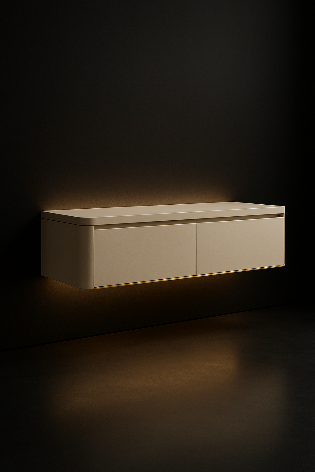 Horizon — Floating Wall-Mounted Console in a dark luxury setting