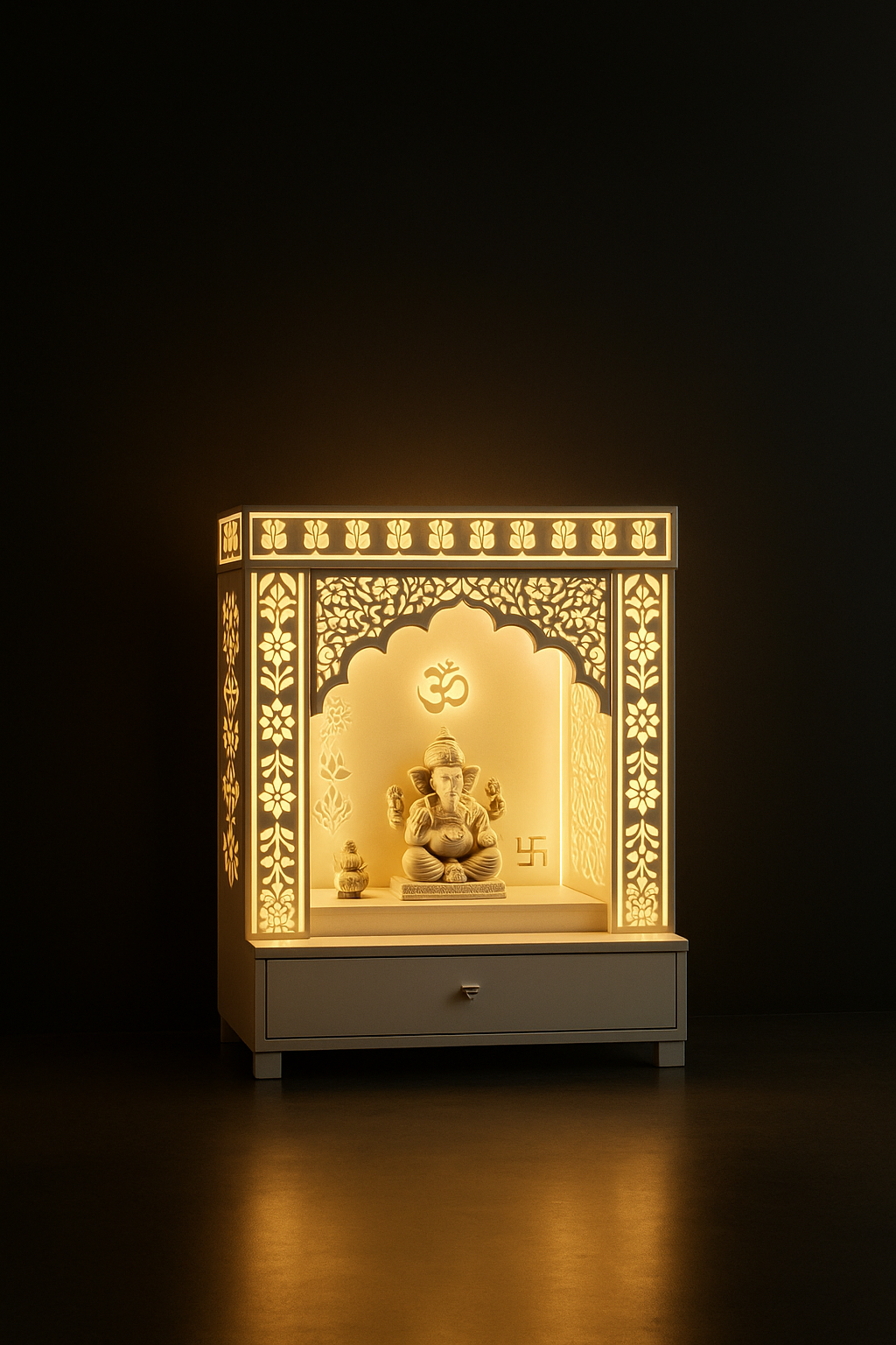 Illuminated 3D Corian Shrine for Contemporary Spaces in a dark luxury setting