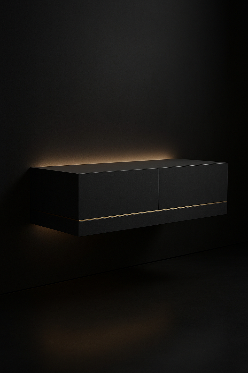 Ivory Wave — Floating Wall-Mounted Console in a dark luxury setting