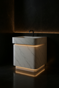 Linea — Freestanding Vanity in a dark luxury setting