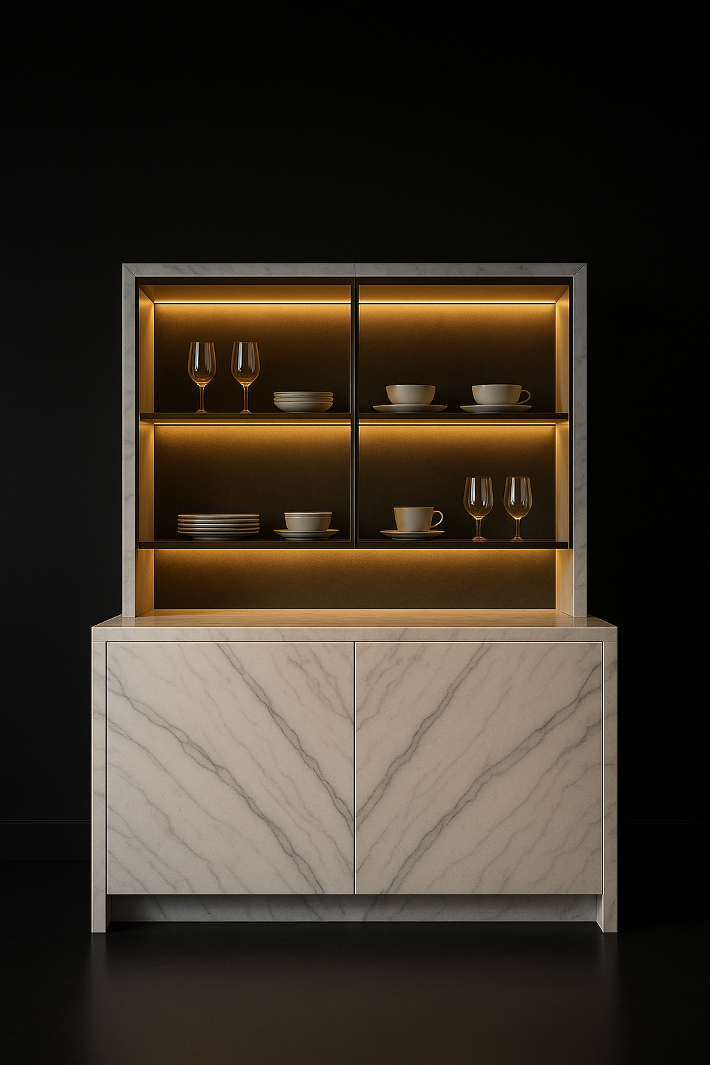 Linea — Crockery Unit With Counter in a dark luxury setting