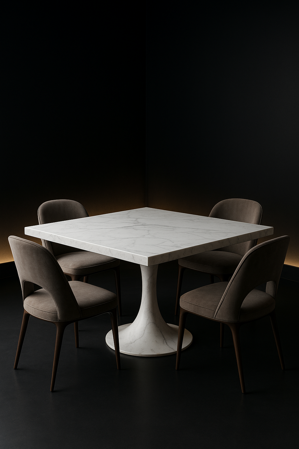 Linea — Square Corian Dining Table in a dark luxury setting