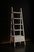 Linea — Ladder Bookshelf in a dark luxury setting