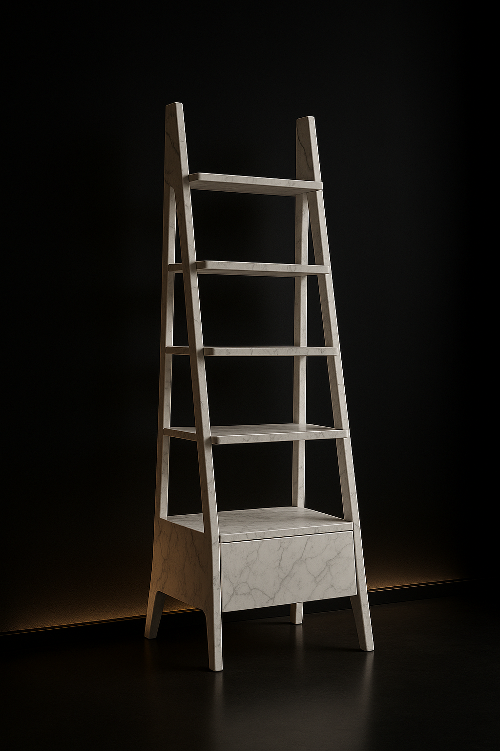 Linea — Ladder Bookshelf in a dark luxury setting