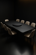 Lotus Base — Live-Edge Organic Corian Dining Table in a dark luxury setting