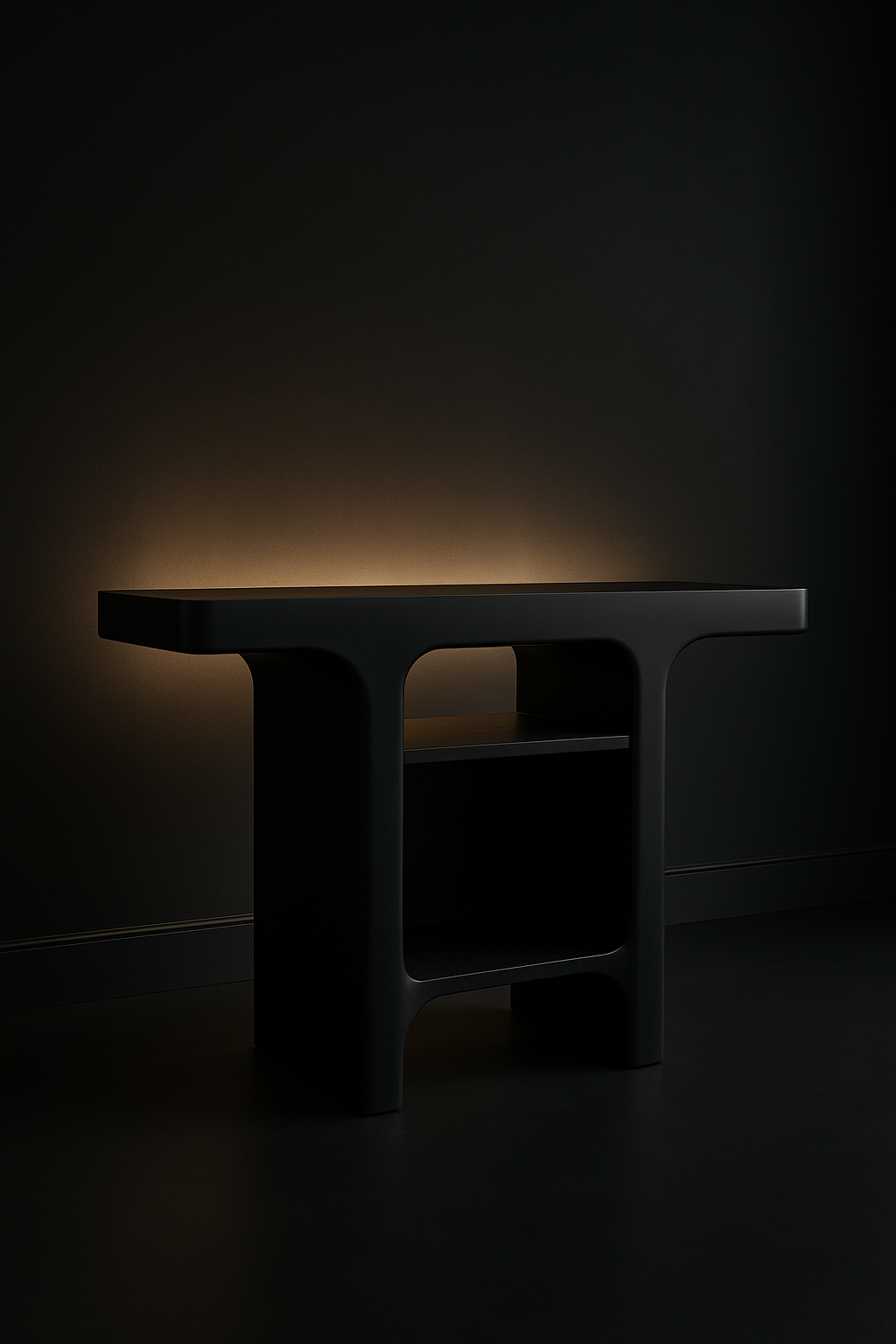 Lotus — Sculptural Pedestal Console in a dark luxury setting