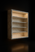 Lumina — Floating Bookshelf Wall Unit in a dark luxury setting