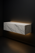 Lumina — Floating Bookshelf in a dark luxury setting