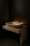 Marble Veil — Vessel-Basin Counter Vanity in a dark luxury setting