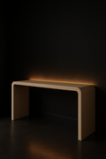 Marble Veil — Waterfall Entryway Console in a dark luxury setting