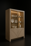 Marble Veil — Floor-Standing Crockery Cabinet in a dark luxury setting