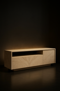 Marble Veil — Console-Media Unit in a dark luxury setting