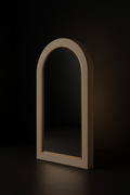 Marble Veil — Arched Statement Mirror in a dark luxury setting