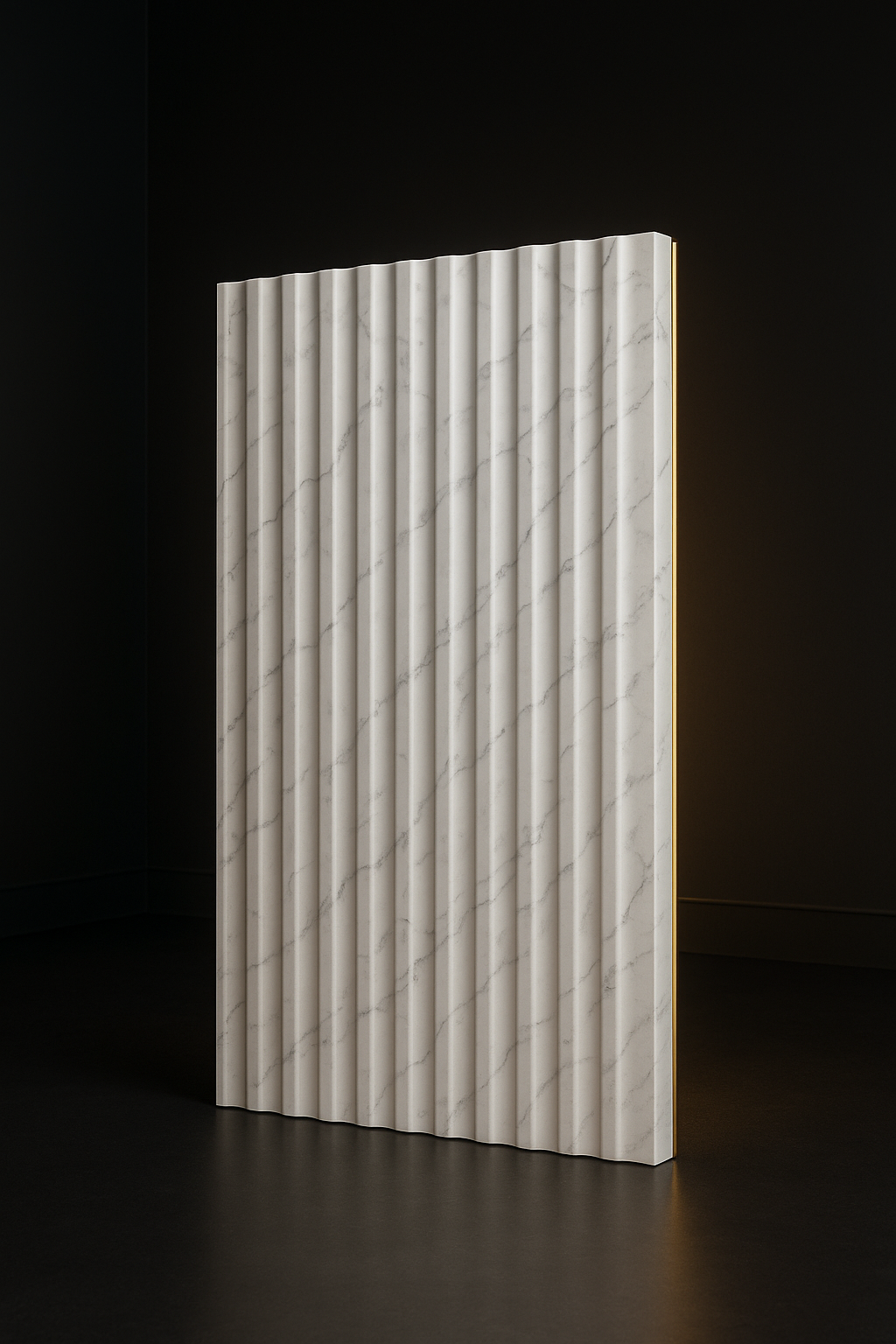 Meridian — Fluted Slat Wall Panel in a dark luxury setting