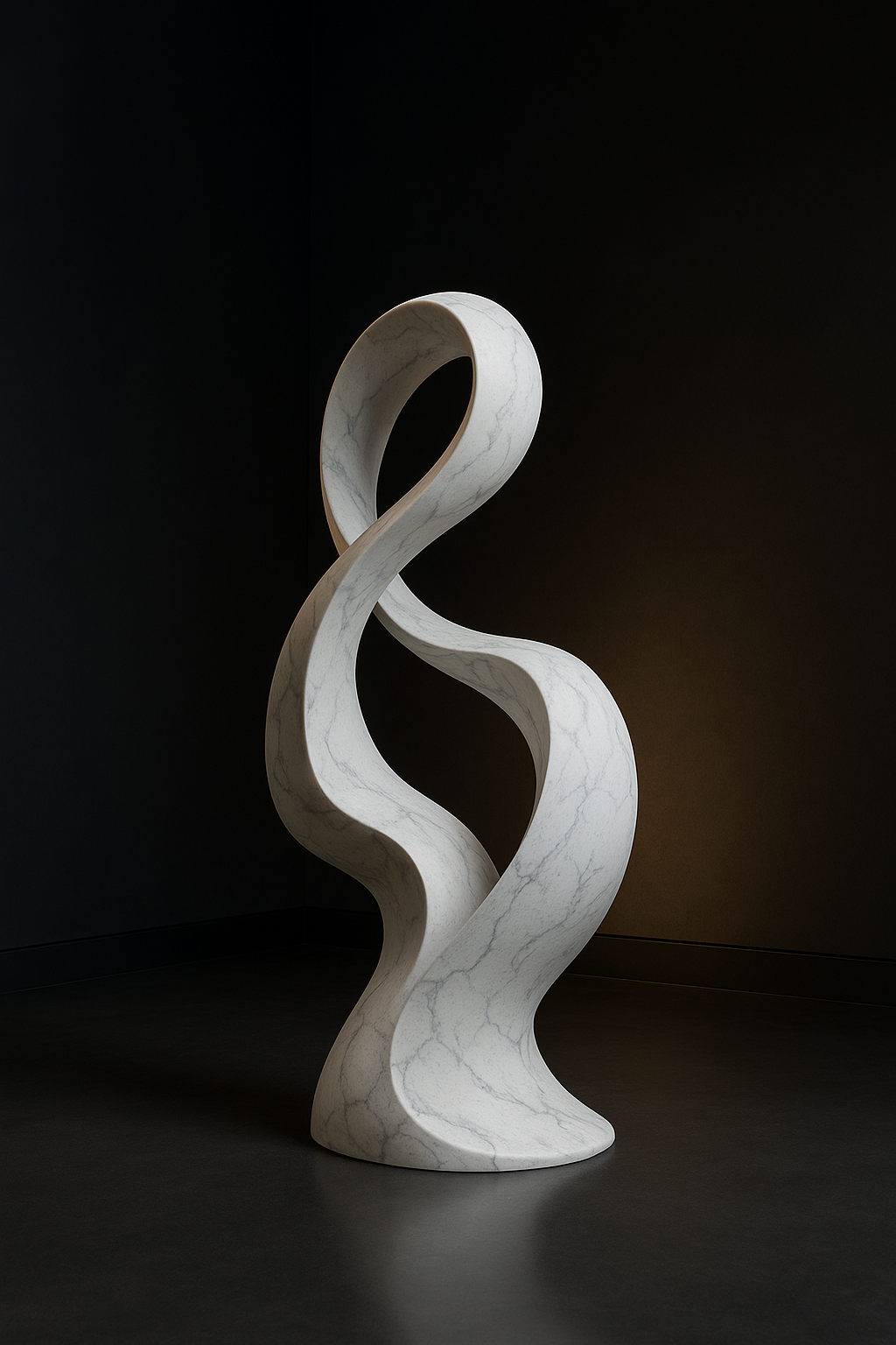 Meridian — Sculptural Floor Art Piece in a dark luxury setting