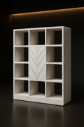Meridian — Room-Divider Bookshelf in a dark luxury setting