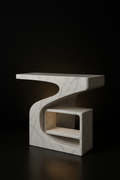 Meridian — Sculptural Pedestal Console in a dark luxury setting