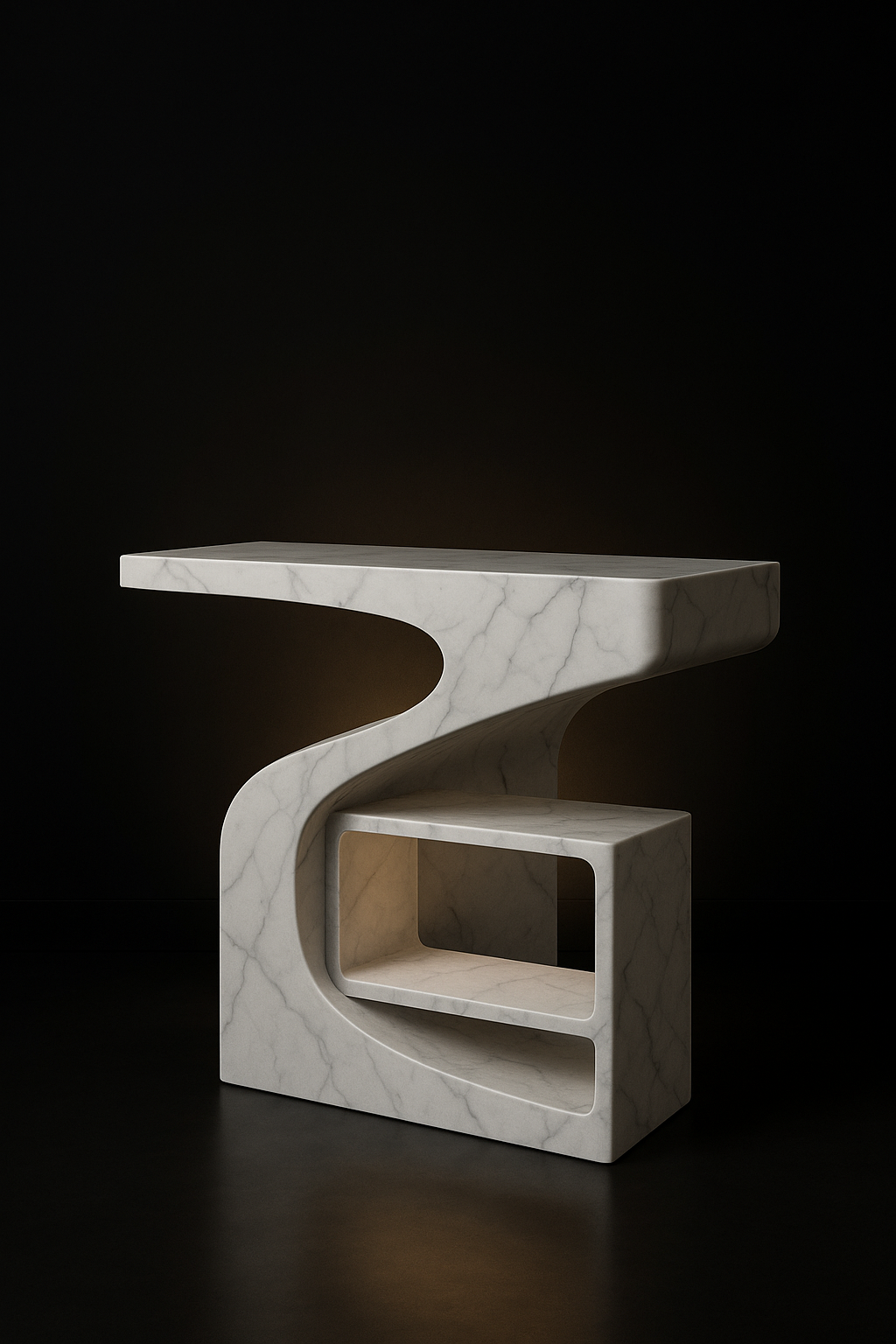 Meridian — Sculptural Pedestal Console in a dark luxury setting