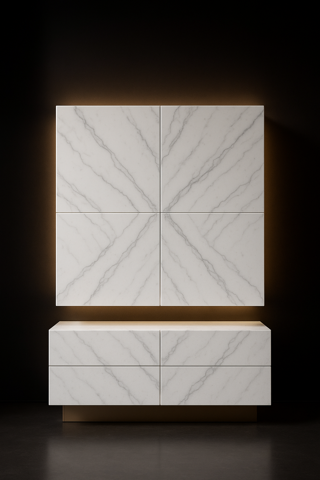 Meridian — Wall And Base Crockery Unit in a dark luxury setting