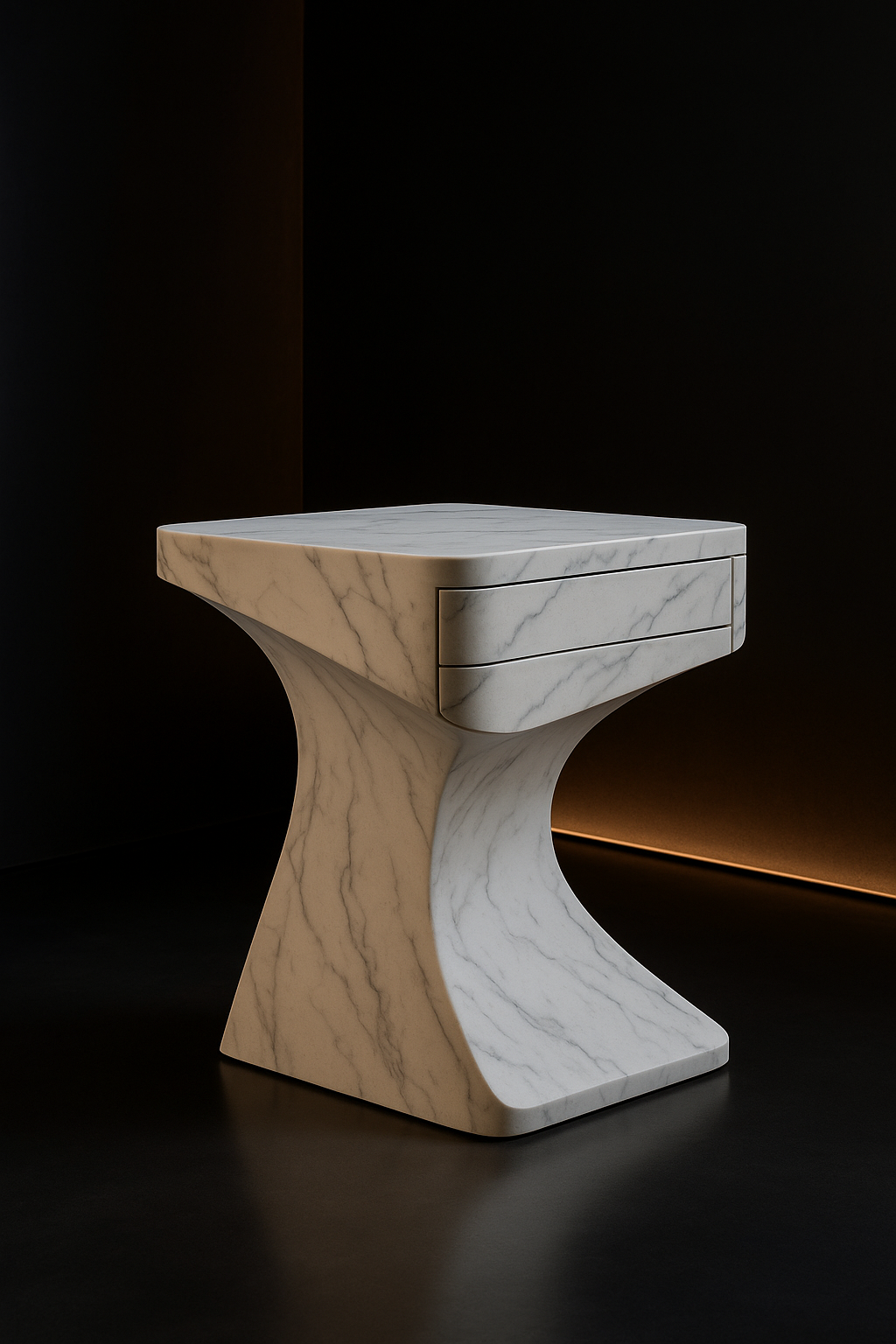 Meridian — Sculptural Side Table in a dark luxury setting