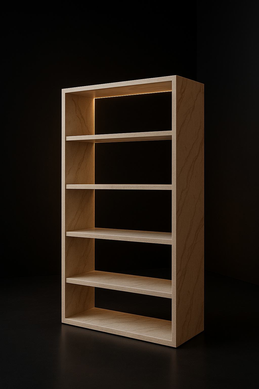Mirage — Freestanding Bookcase in a dark luxury setting