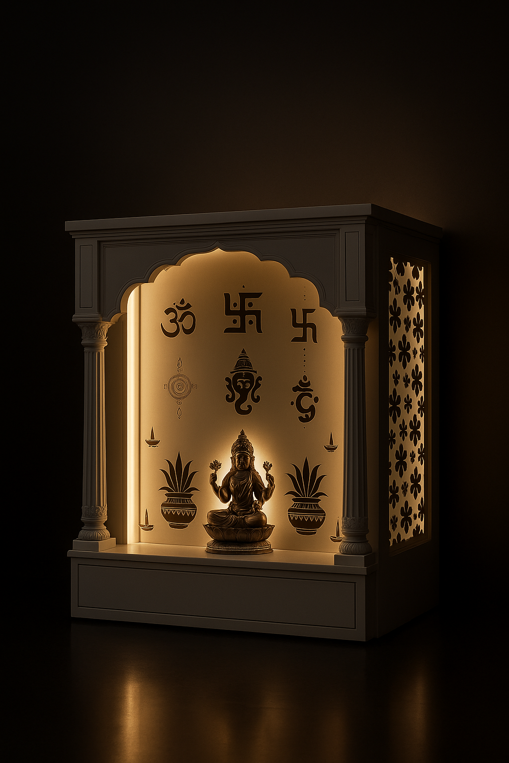 Modern Acrylic Altar with Concealed Mechanisms in a dark luxury setting