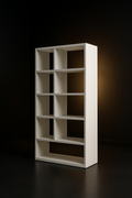 Monolith — Freestanding Corian Bookcase in a dark luxury setting
