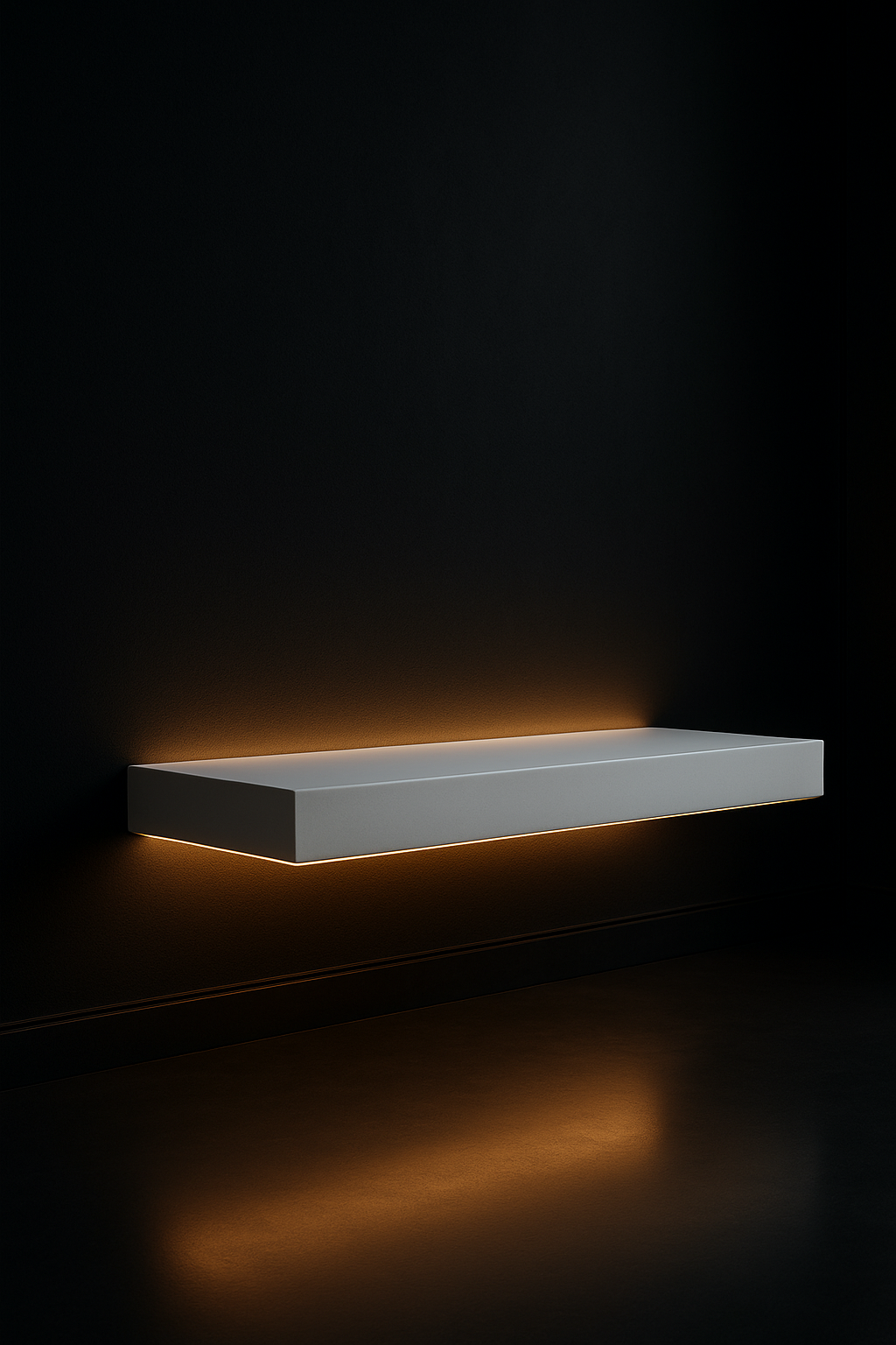 Monolith — Floating Wall Shelf in a dark luxury setting