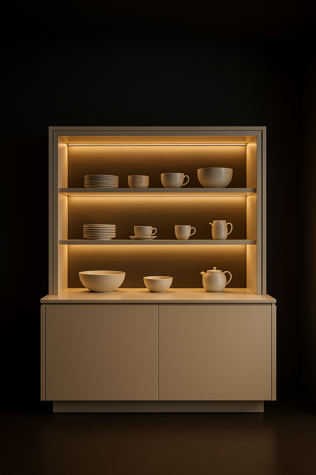 Nimbus — Crockery Unit With Counter in a dark luxury setting