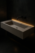Noir — Trough-Basin Vanity in a dark luxury setting