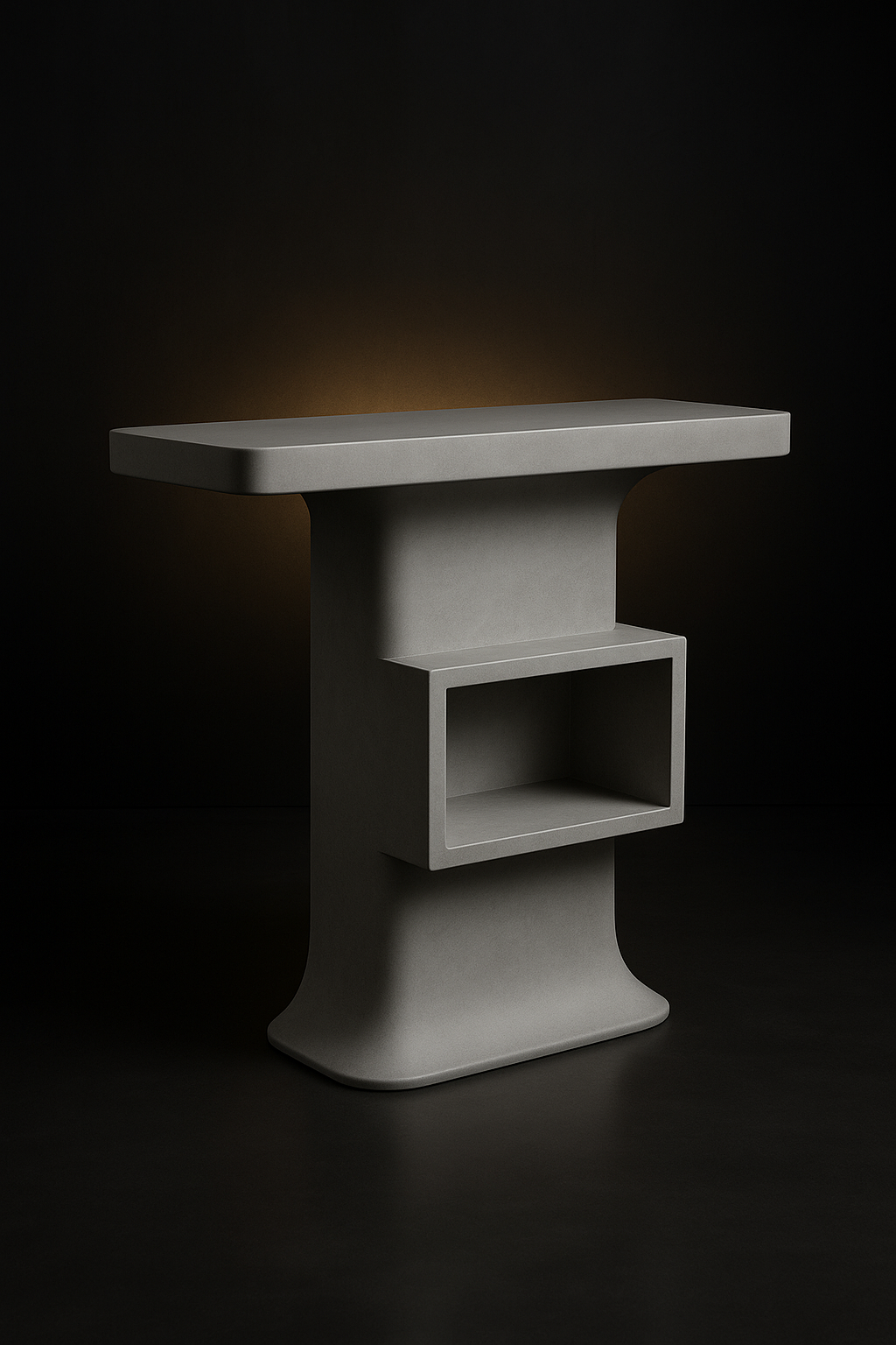 Noir — Sculptural Pedestal Console in a dark luxury setting