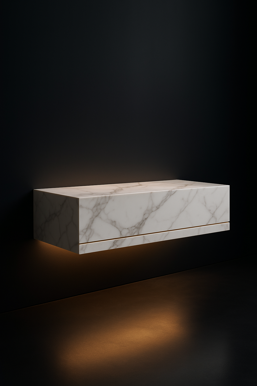 Obelisk — Floating Wall-Mounted Console in a dark luxury setting