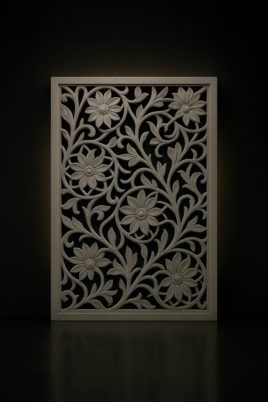 Onyx — Floral Jali Wall Panel in a dark luxury setting