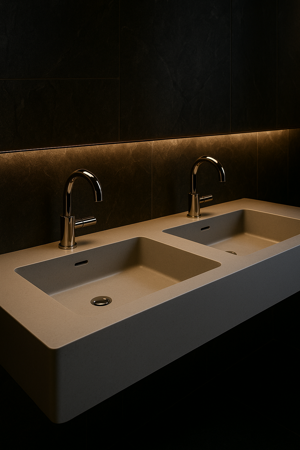 Onyx — Double-Basin Vanity in a dark luxury setting
