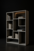 Onyx — Asymmetric Display Bookcase in a dark luxury setting