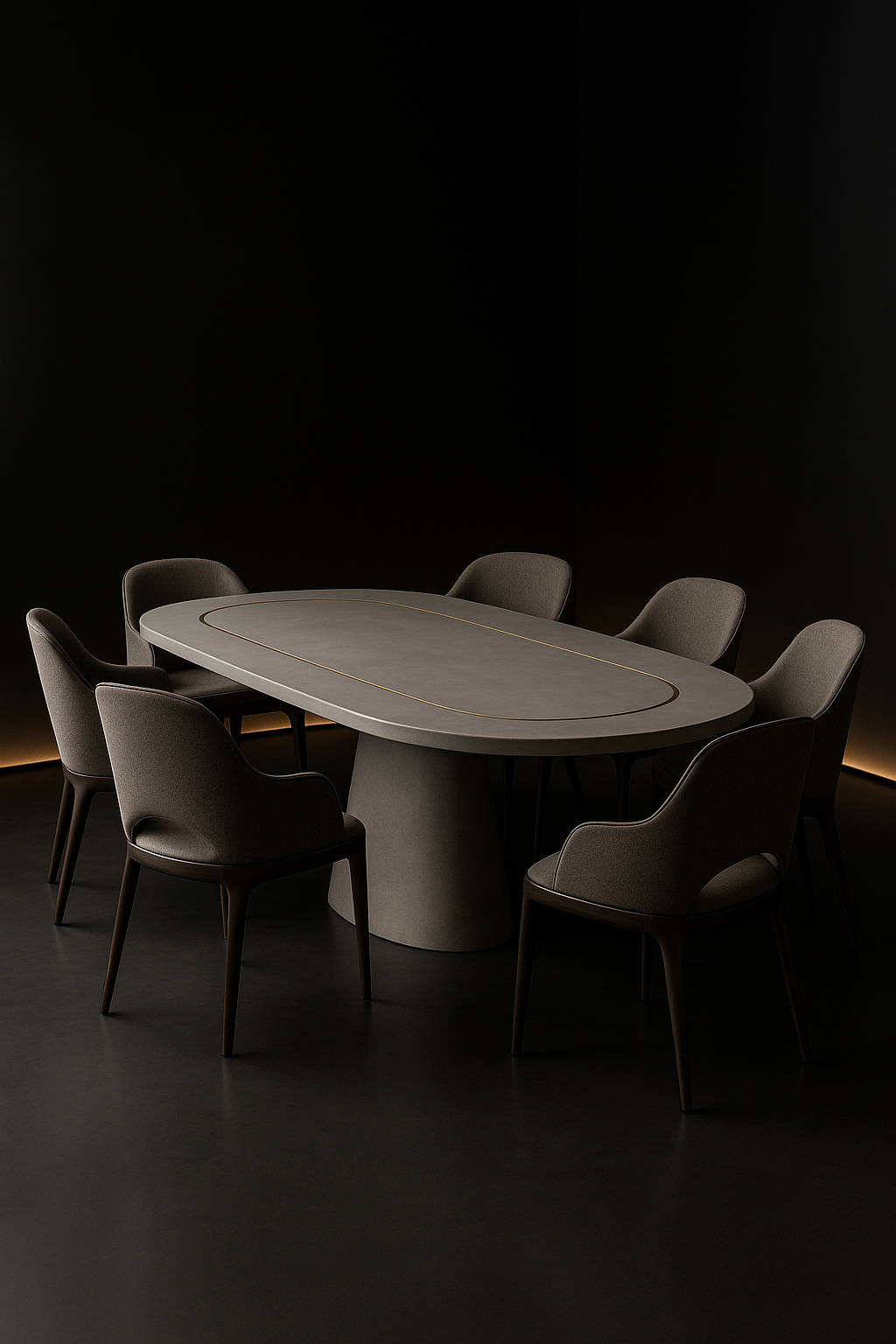 Onyx — Racetrack Corian Dining Table in a dark luxury setting