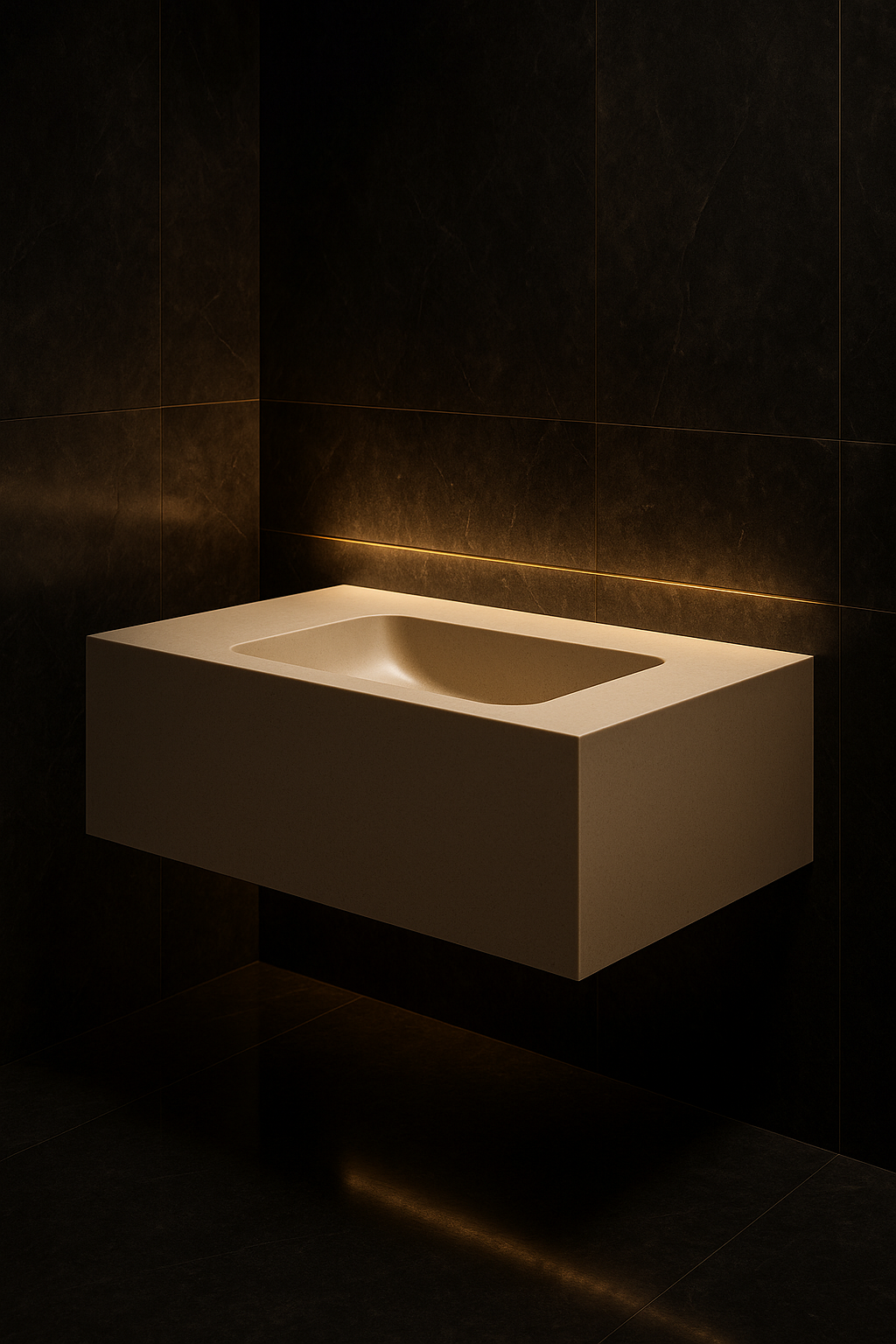 Orbit — Single-Basin Floating Vanity in a dark luxury setting
