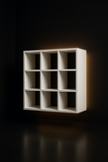 Pearl — Modular Cube Bookshelf in a dark luxury setting