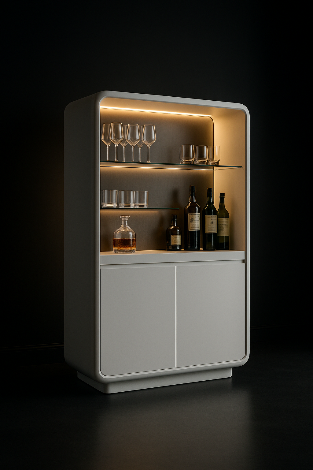 Pearl — Bar & Crockery Unit in a dark luxury setting