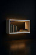 Pearl — Floating Bookshelf in a dark luxury setting