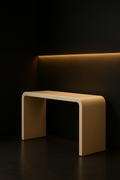 Quartz — Waterfall Entryway Console in a dark luxury setting
