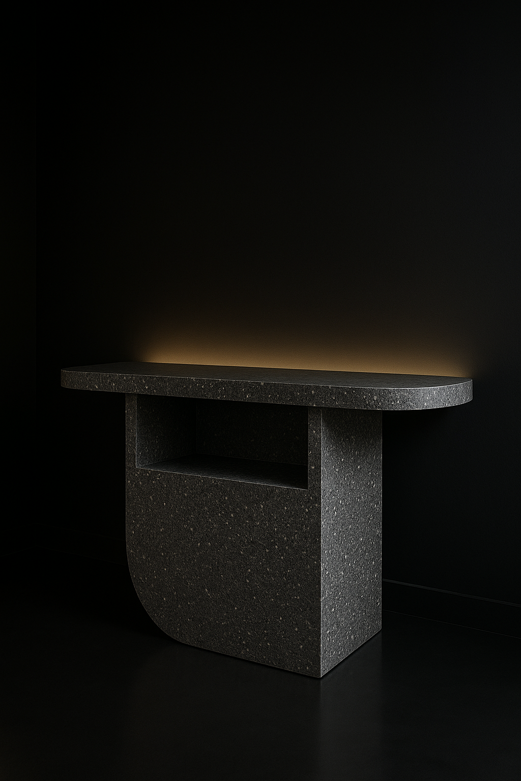Sable — Sculptural Pedestal Console in a dark luxury setting