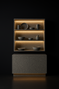 Sable — Wall And Base Crockery Unit in a dark luxury setting