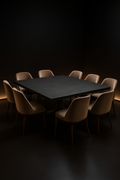 Serra — Square Corian Dining Table in a dark luxury setting