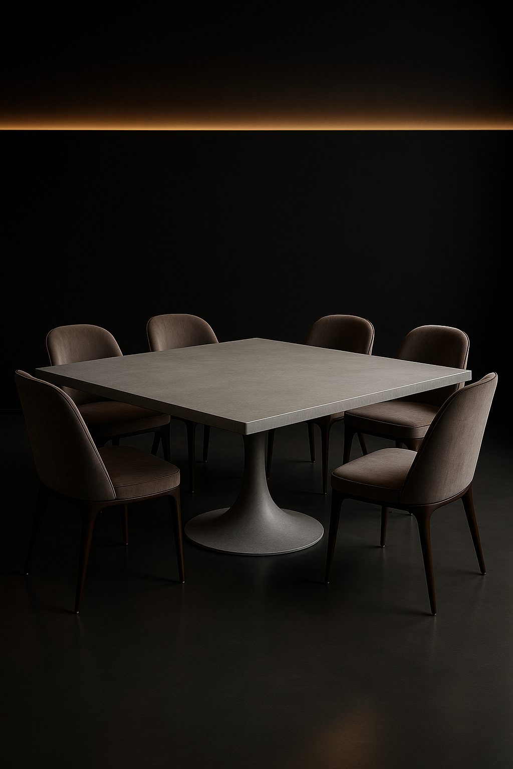 Slate — Square Corian Dining Table in a dark luxury setting